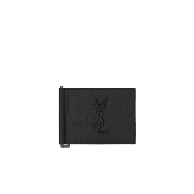 Saint Laurent Monogram Embossed Bill Clip Wallet In Black