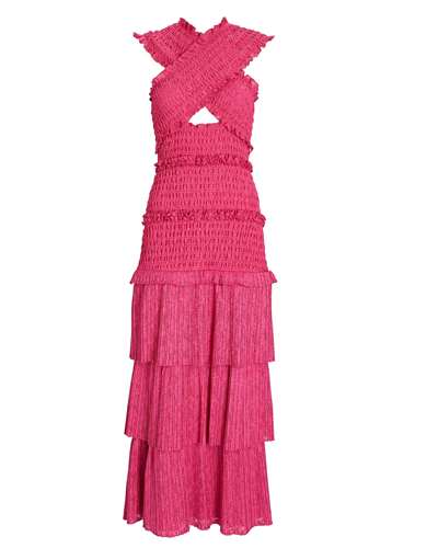 Saylor Lin Smocked Midi Dress In Pink | ModeSens