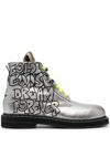 GOLDEN GOOSE WOMEN'S  SILVER LEATHER ANKLE BOOTS