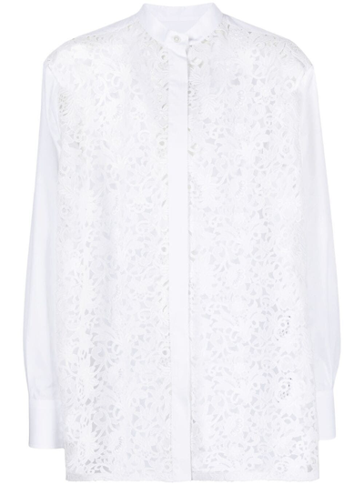 Valentino Crocheted Floral Lace Shirt In White