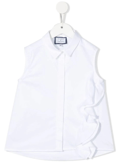 Simonetta Kids White Sleeveless Shirt With Rouches In Bianco