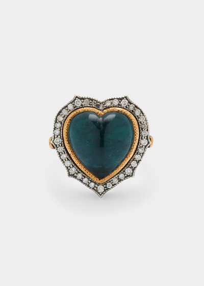 Arman Sarkisyan Blue Tourmaline Heart And Diamond Frame Ring In Multi