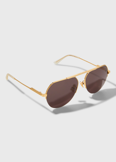 Bottega Veneta Half-rimmed Metal Aviator Sunglasses In Gold
