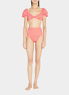 Caroline Constas Veda Gingham High-waisted Bikini Bottoms In Red Gingham