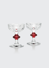 Baccarat Harcourt 1841 Coupe Glasses With Red Knob, Set Of 2