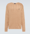 Polo Ralph Lauren Beige Cable Knit Crewneck Sweater With Pony Embroidery On The Front In Wool And Cashmere Man In Nude