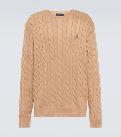 Polo Ralph Lauren Logo-embroidered Cotton Cable-knit Sweater In Brown