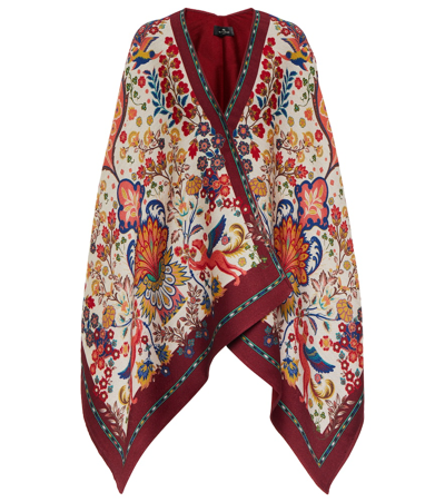 Etro Floral-print Wool-blend Drill Cape In White