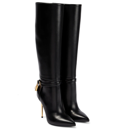 Tom Ford Padlock 105 Leather Knee-high Boots In Black