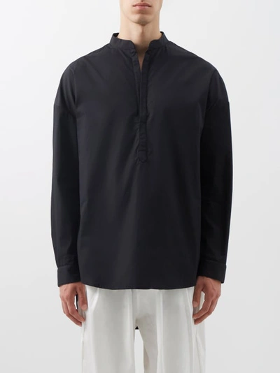 Albus Lumen Fisherman Collarless Cotton-poplin Shirt In Black