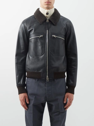 Tom Ford Shearling-collar Zipped Leather Jacket In Black