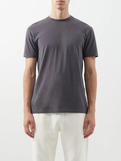 Tom Ford Mens Grey Brand-embroidered Crewneck Cotton-blend T-shirt