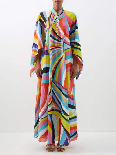 Pucci Printed Cotton Kaftan Maxi Dress In Blu/fuxia