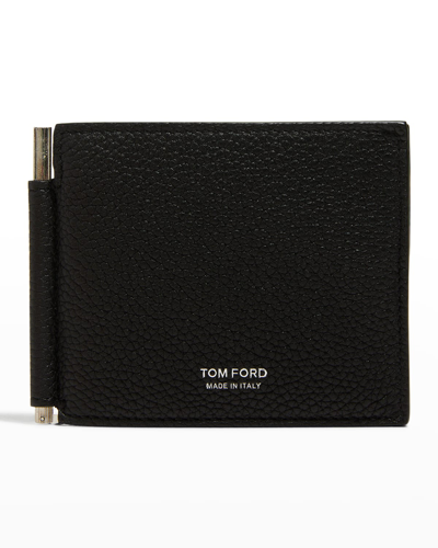 Tom Ford Men's T-line Leather Money Clip Wallet In Black
