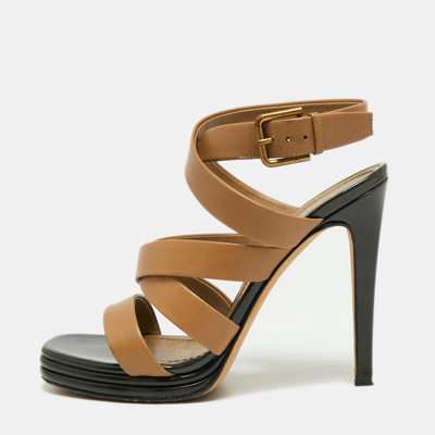 Pre-owned Saint Laurent Brown Leather Strappy Sandals Size 37