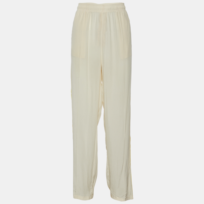 Pre-owned Gucci Cream Silk Side Stripes Jersey Track Pants L