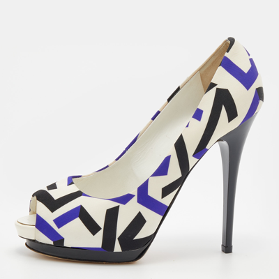 Pre-owned Giuseppe Zanotti Multicolor Printed Fabric Peep Toe Pumps Size 40