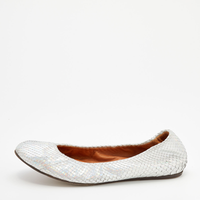 Pre-owned Lanvin Silver Snakeskin Embossed Leather Ballet Flats Size 38