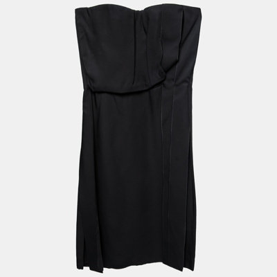Pre-owned Bottega Veneta Black Synthetic Pleated Fringe Strapless Dress S