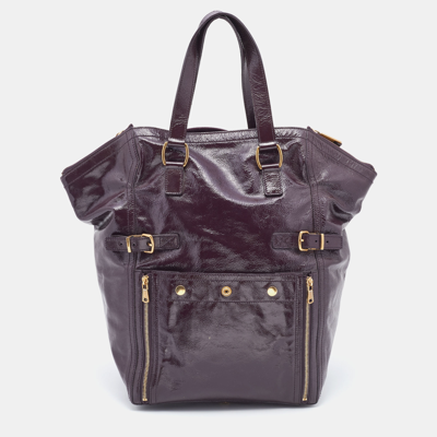 Pre-owned Saint Laurent Purple Leather Downtown Tote