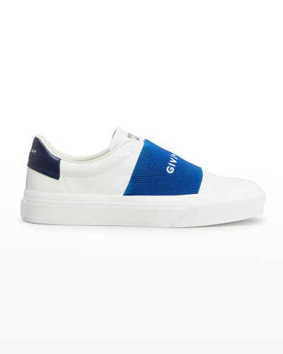 Givenchy Men's City Sport Elastic Vamp Leather Low-top Sneakers In White/blue