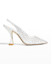 Stuart Weitzman Glam Xcurve Crystal Slingback Pumps In White