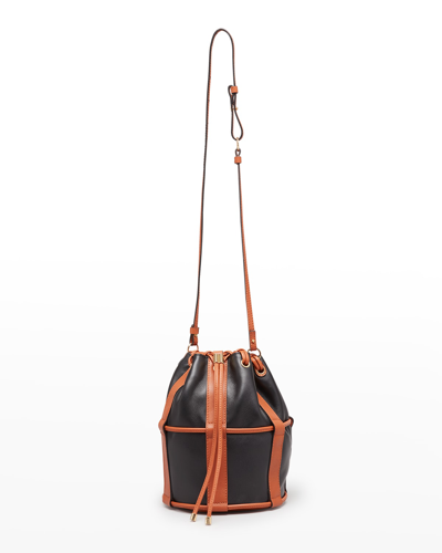 Ulla Johnson Willow Small Drawstring Bucket Bag In Noir Colorblock