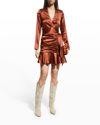 Veronica Beard Agatha Silk Ruched Mini A-line Dress In Cognac