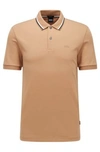 Hugo Boss Slim-fit Polo Shirt In Cotton With Striped Collar In Beige