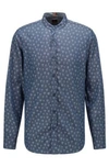 Hugo Boss Regular-fit Shirt In Jacquard-patterned Stretch Cotton In Dark Blue