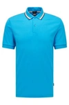 Hugo Boss Slim-fit Polo Shirt In Cotton With Striped Collar In Blue