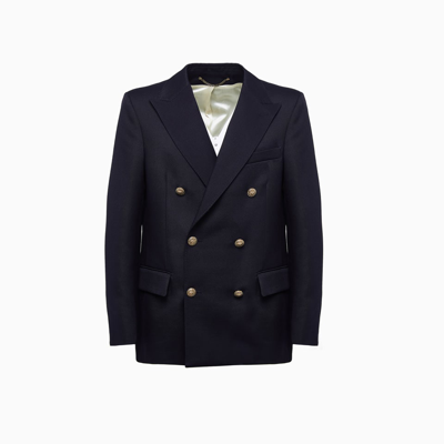 Golden Goose Double Breasted Gabardine Blazer In Dark Blue