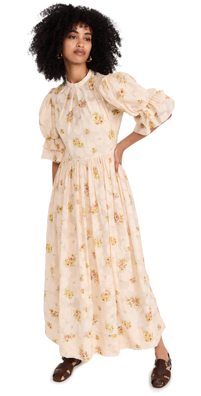 Alemais Clementine Puff Sleeve Midi Dress In Cream