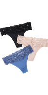 Skarlett Blue Women's 3-pk. Goddess Thong Underwear 371213mp In Black/cashmere/rain Drop