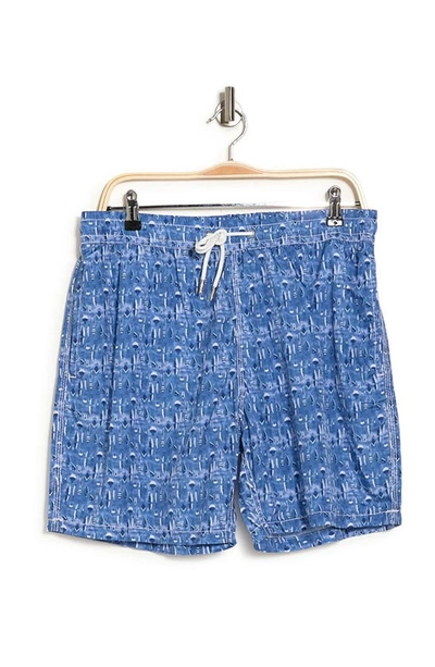 Slate & Stone Lightweight 6" Swim Shorts In Blue Fisherman Print