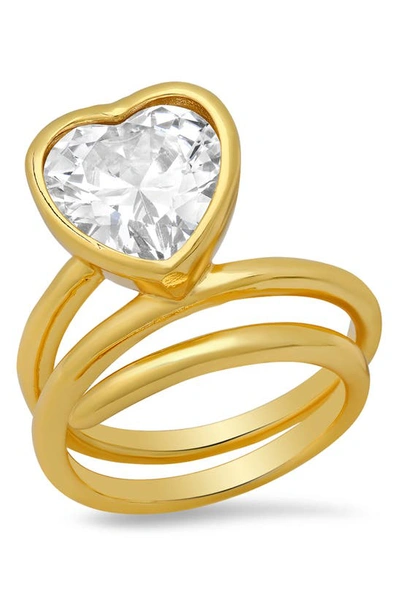 Hmy Jewelry 18k Yellow Gold Plated Cz Heart Ring In Metallic