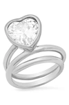 HMY JEWELRY 18K WHITE GOLD PLATED CZ HEART RING