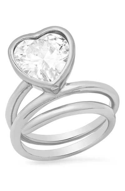 Hmy Jewelry 18k White Gold Plated Cz Heart Ring In Yellow