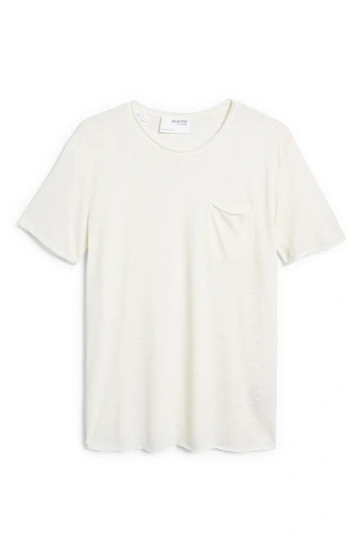 Selected Homme Brook Raw Edge T-shirt In Off White