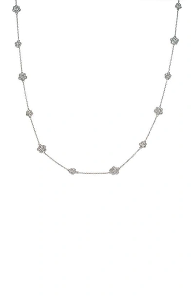 Jardin Crystal Pavé Five Clover Station Necklace In Clear/ Silver