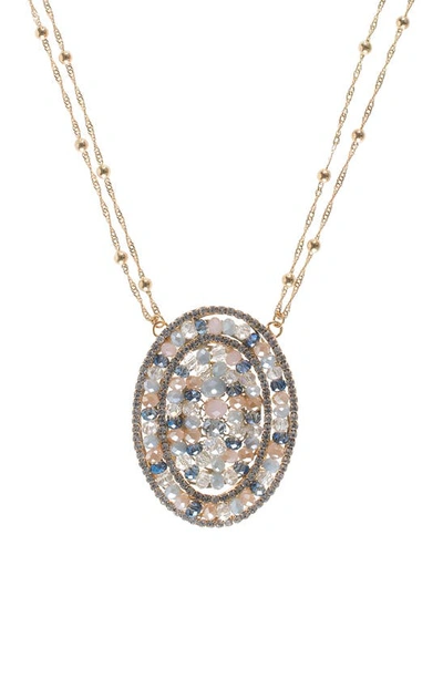 Jardin Multi-color Crystal Pavé Oval Pendant Necklace In Clear/ Gold
