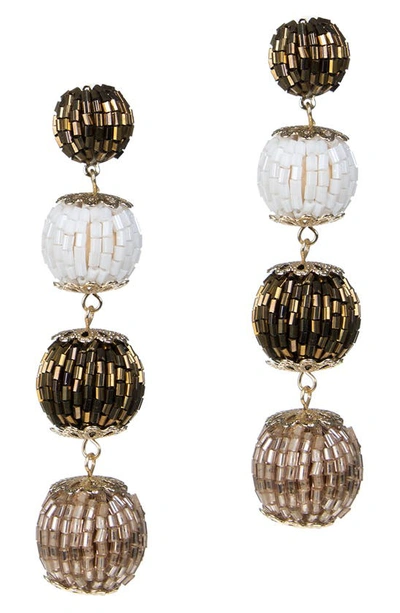 Jardin Linear Ball Bugle Bead Drop Earrings In Brown/ Gold