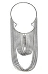 Jardin Torque Drape Tassel Necklace In Silver/ Black