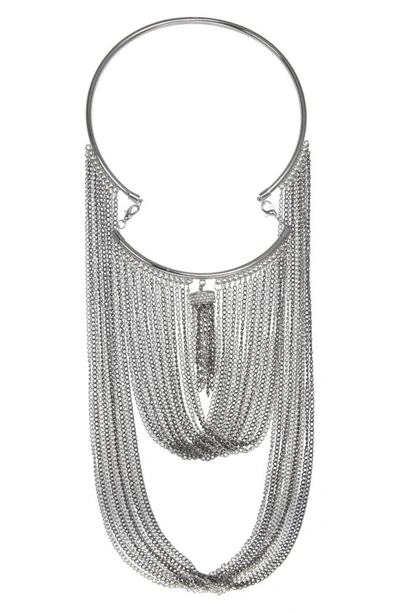 Jardin Torque Drape Tassel Necklace In Silver/ Black