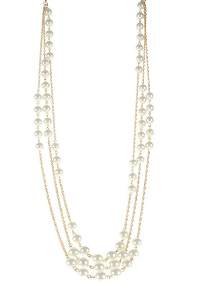 Jardin Gold-tone Chain & Faux Pearl Layered Necklace In White/ Gold