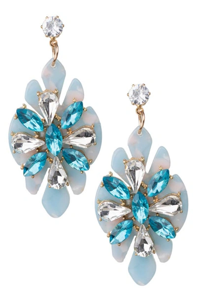 Jardin Resin Crystal Drop Earrings In Blue/ Gold