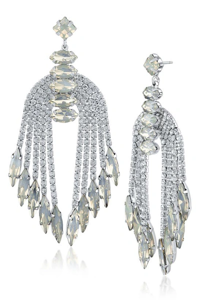Jardin Silver-tone Crystal Fringe Earrings In White/ Clear/ Silver