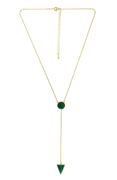 Jardin Malachite Disc Lariat Necklace In Green/ Gold