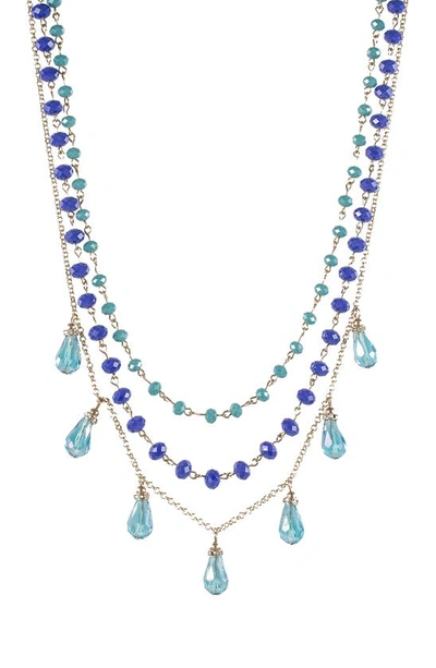 Jardin Trio Bead Layer Necklace In Blue/ Gold
