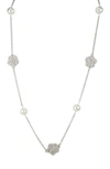 Jardin Crystal Pavé Imitation Pearl Station Necklace In White/ Clear/ Silver